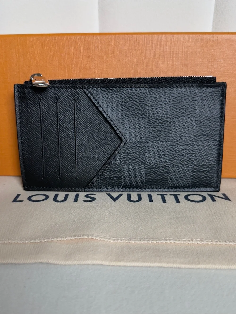 Louis Vuitton Damier Graphite Coin Card Holder Zipper Card Wallet Box & Dust Bag